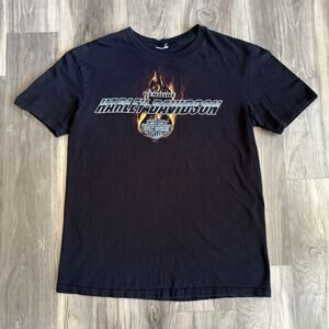 Vintage Y2K Harley Davidson Flame T-Shirt Size L Double Sided Black Pennsylvania